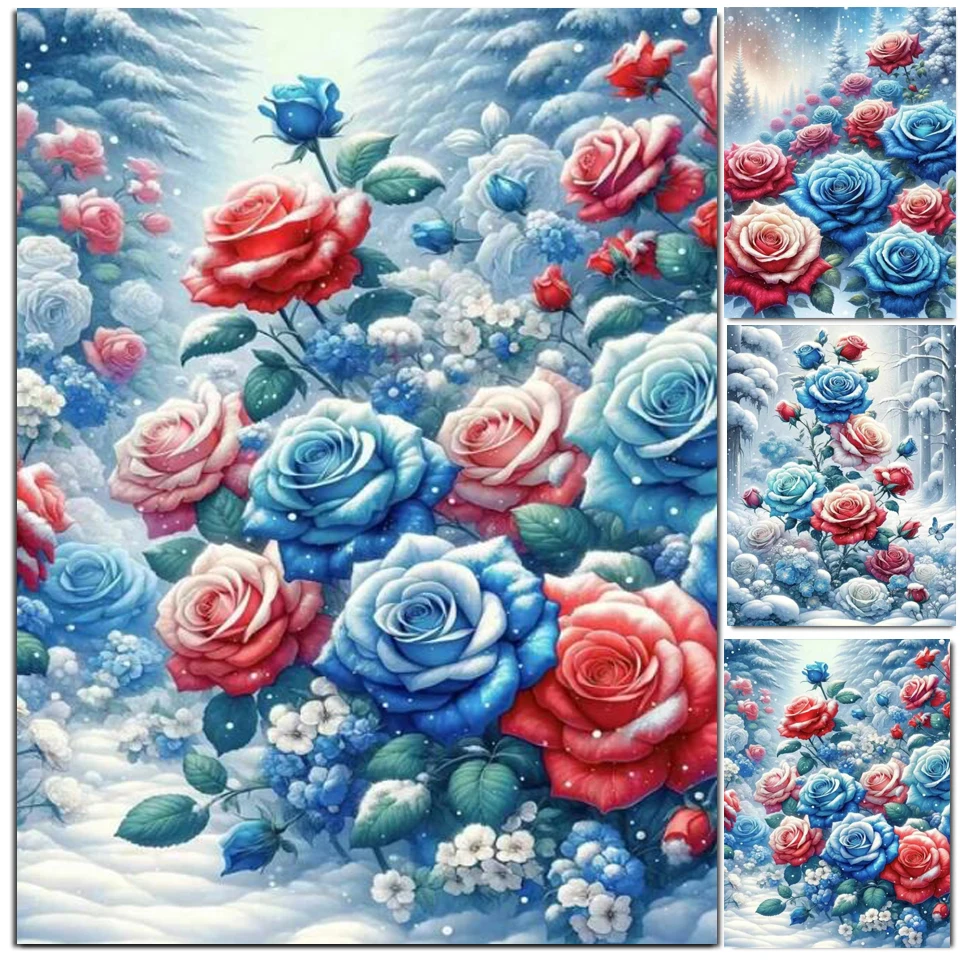 DIY Diamond Painting New 2024 Winter Colour Romantic Snow Rose Cross Stitch Kit Embroidery Full Diamond Mosaic Flower W341