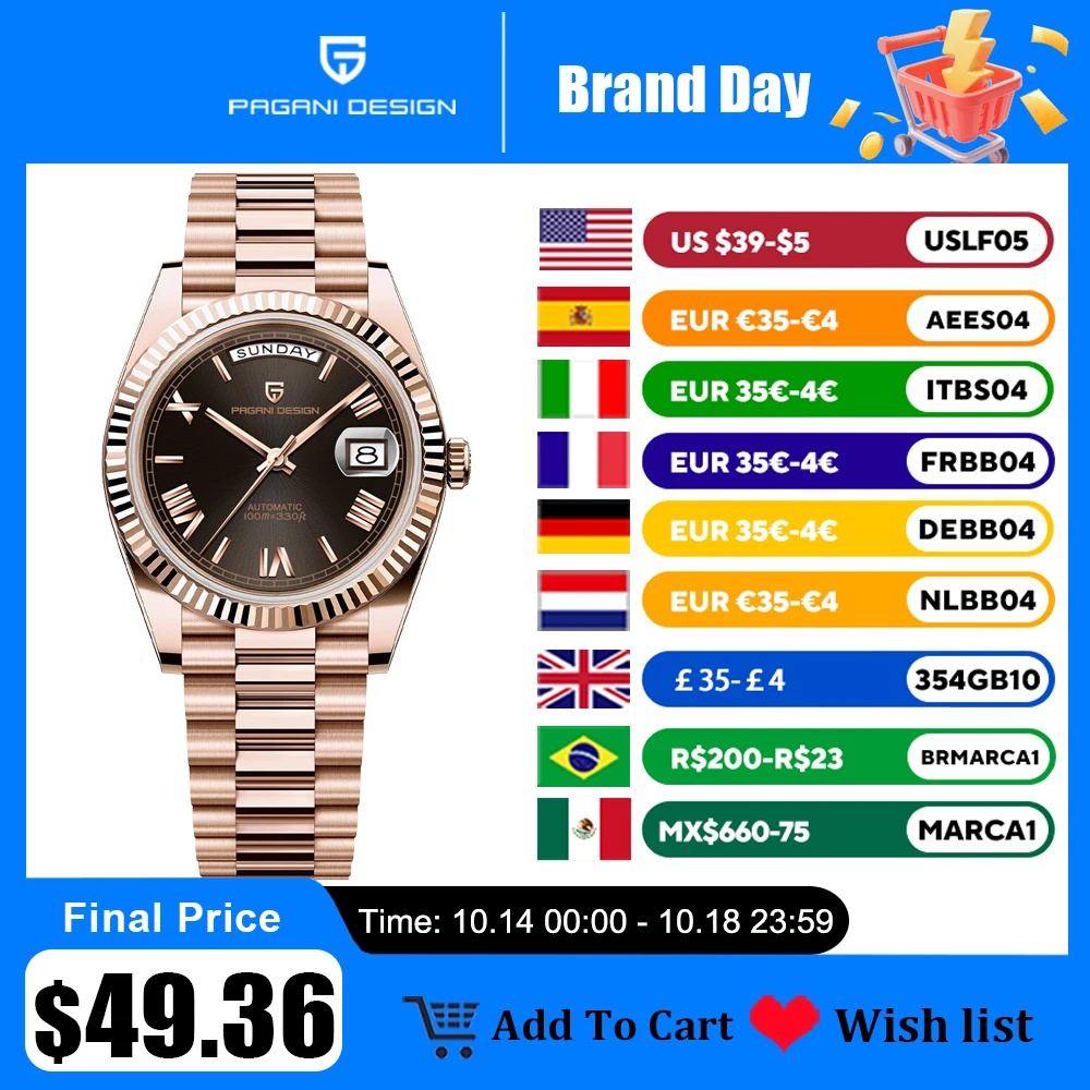 2025 New PAGANI DESIGN DD36 Mens Mechanical Watches Gold Luxury Automatic Watch For Men AR Sapphire Mirror Waterproof Gift Clock
