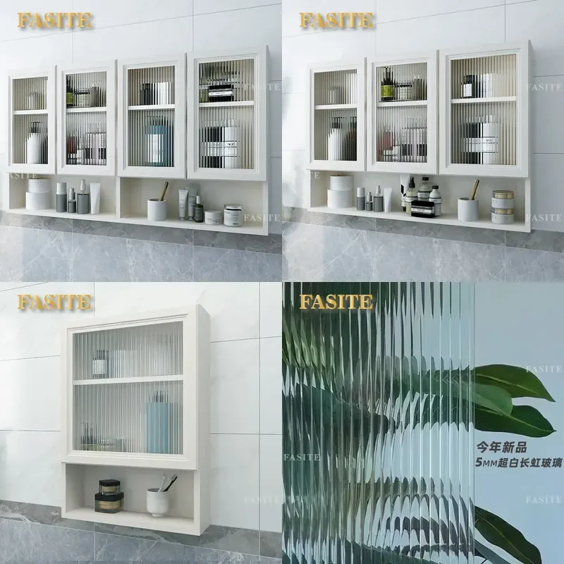 For Bathroom Wall Mounted Storage Cabinet Space Aluminum Hanging Locker with Changhong Glass Waterproof Toilet Upper Shelf