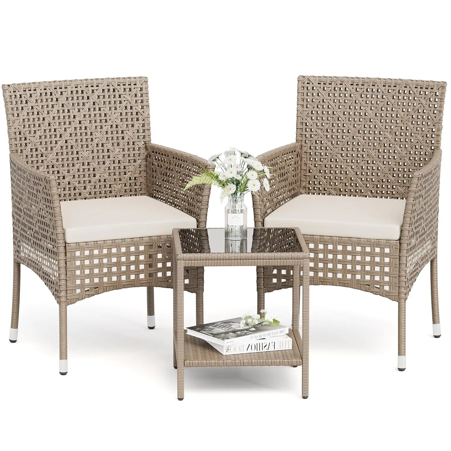 

Gray 3pc Wicker Patio Set Chairs & Coffee Table For Porch Balcony, Customized