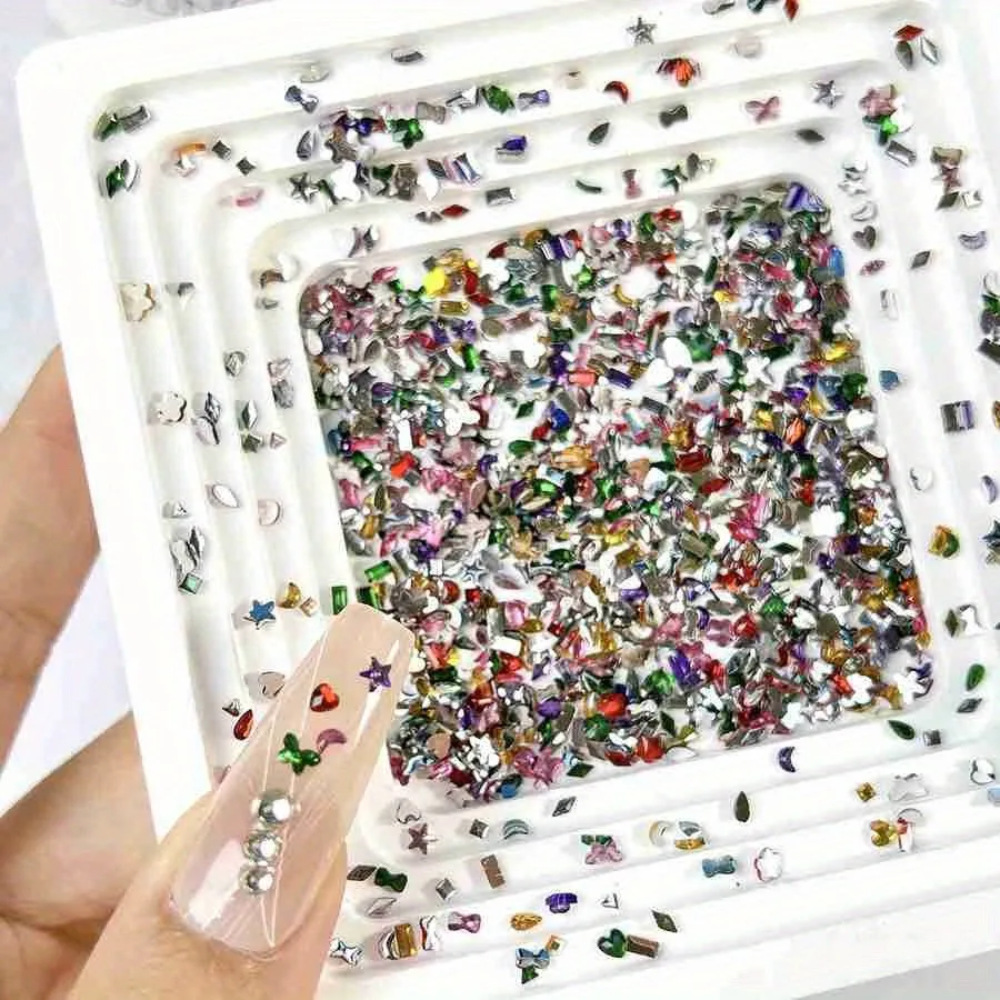500/1000Pcs Mini Nail Art Rhinestones Crystal Resin Flatback Diamonds Mixed Shape Sparkle DIY Nail Luxury Manicure Decoration