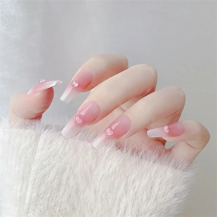 

24Pcs/Set Long Flat Head Full Coverage Acrylic Fake Nails Removable Design Press on Nail French Stick Wearing False Nails Tips