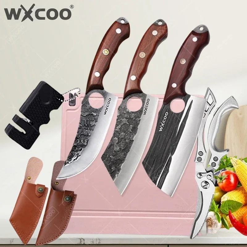 WXCOO Multipurpose Forged Kitchen Knives Stainless Steel Boning Knife Cooking Meat Cleaver Magnetic Knife Holder