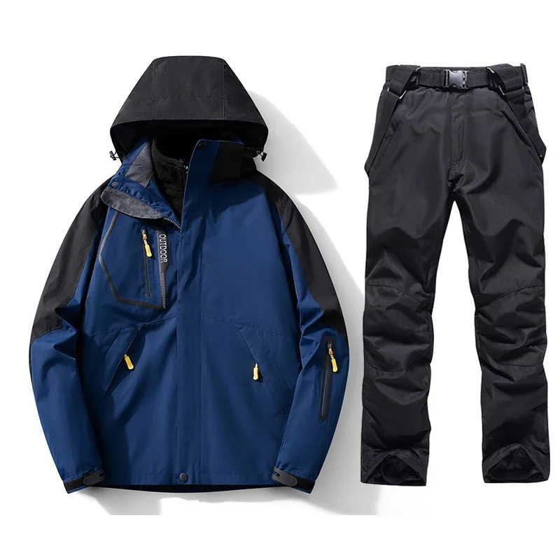 Kurtka narciarska z polaru i spodnie narciarskie Mężczyźni Ciepłe parki z kapturem Wiatrówka Wodoodporna męska kurtka śnieżna na zimowe wędrówki Camping Narciarstwo