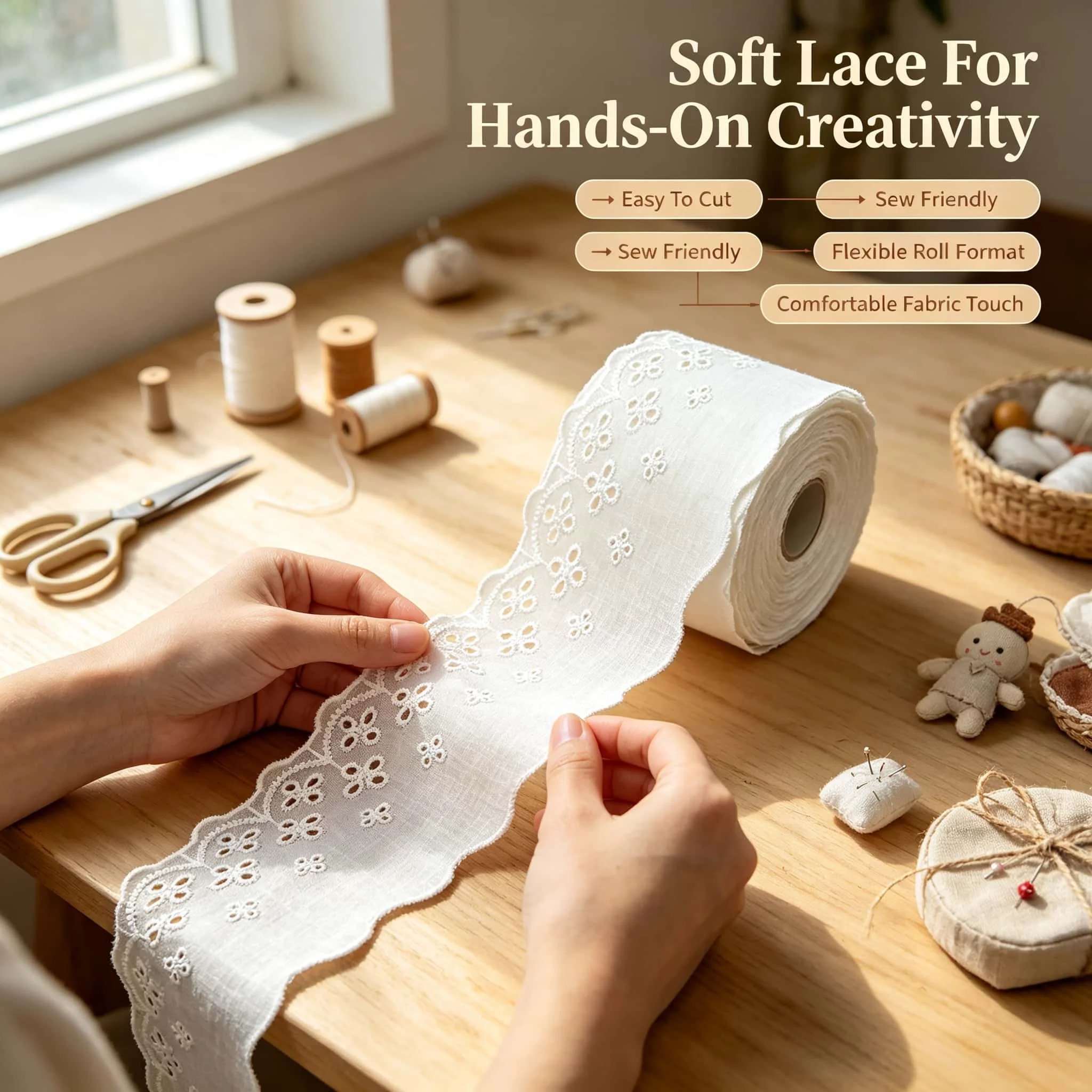 7.5cm Cotton Eyelet Lace Trim 4/16 Yards White Floral Scalloped Ribbon for Garment Sewing Wedding Home Decor