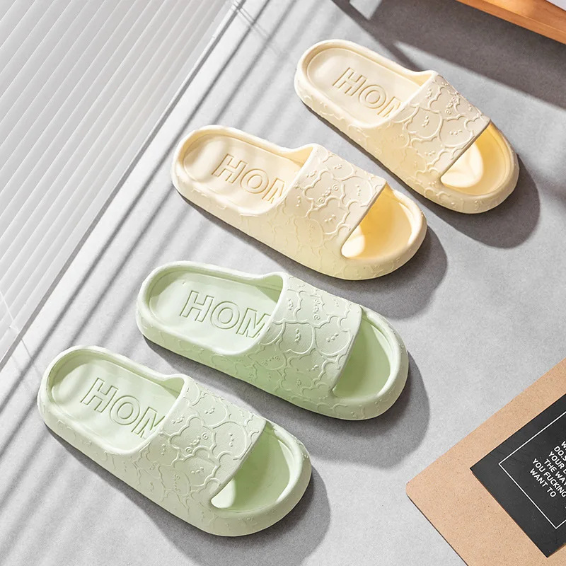 2023 Outdoors Summer Women Men Flat Thick Platform Slippers Non-Slip Cartoon Home Bath Sandals Beach Slides Couples Ladies Shoes