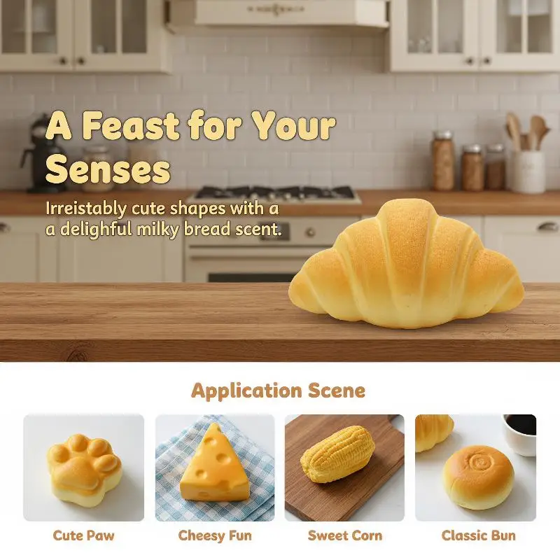 Simulated Bread Stress Relief Toy Soft Slow Rebound Squeeze Toy Dual Use as Desk Ornament for Home Office School Relaxation