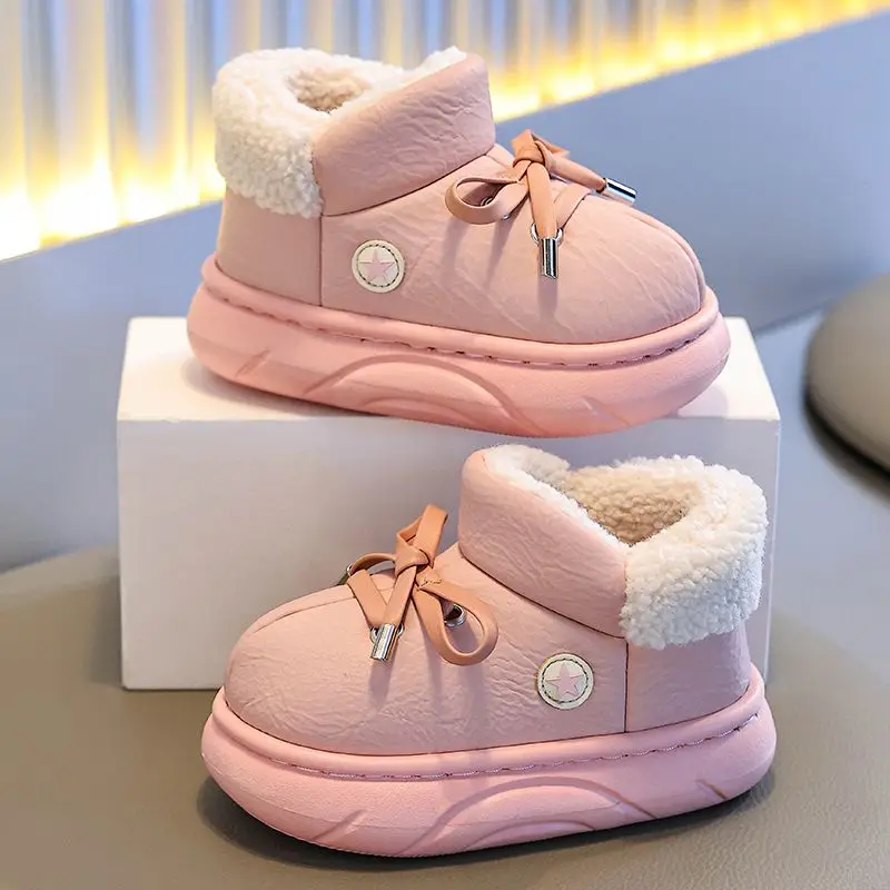 Waterproof Kids Winter Boots for Girls New 2026 Thickened Furry Cotton Outdoor Snow Shoes Anti Slip Warm Baby Footwear