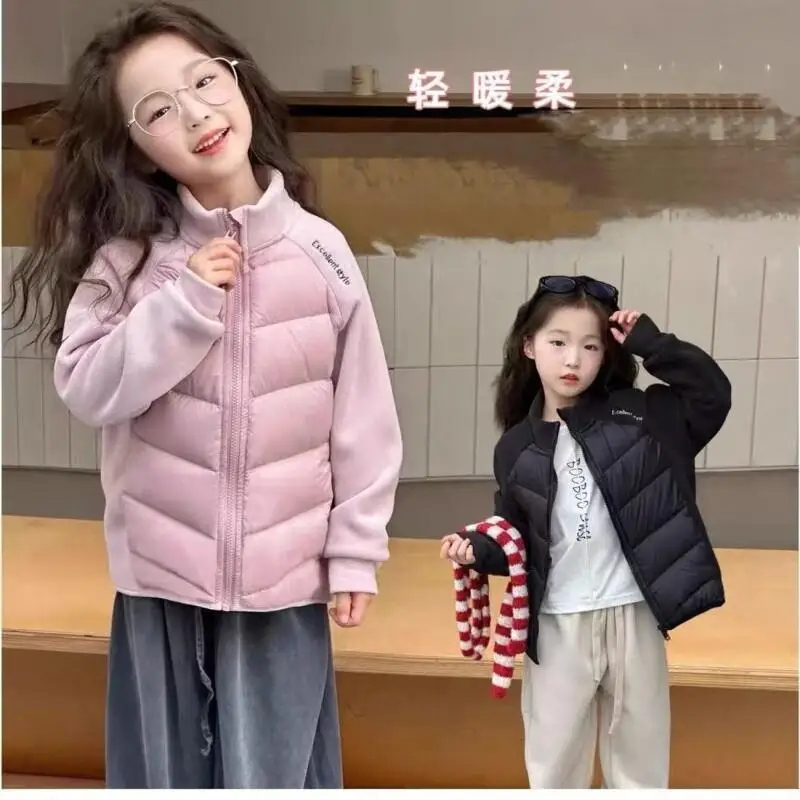

2025 г., осенне-зимняя пуховая хлопковая куртка для девочек, однотонное стеганое пальто с воротником-стойкой, новая модная удобная детская одежда от 7 до 12 лет