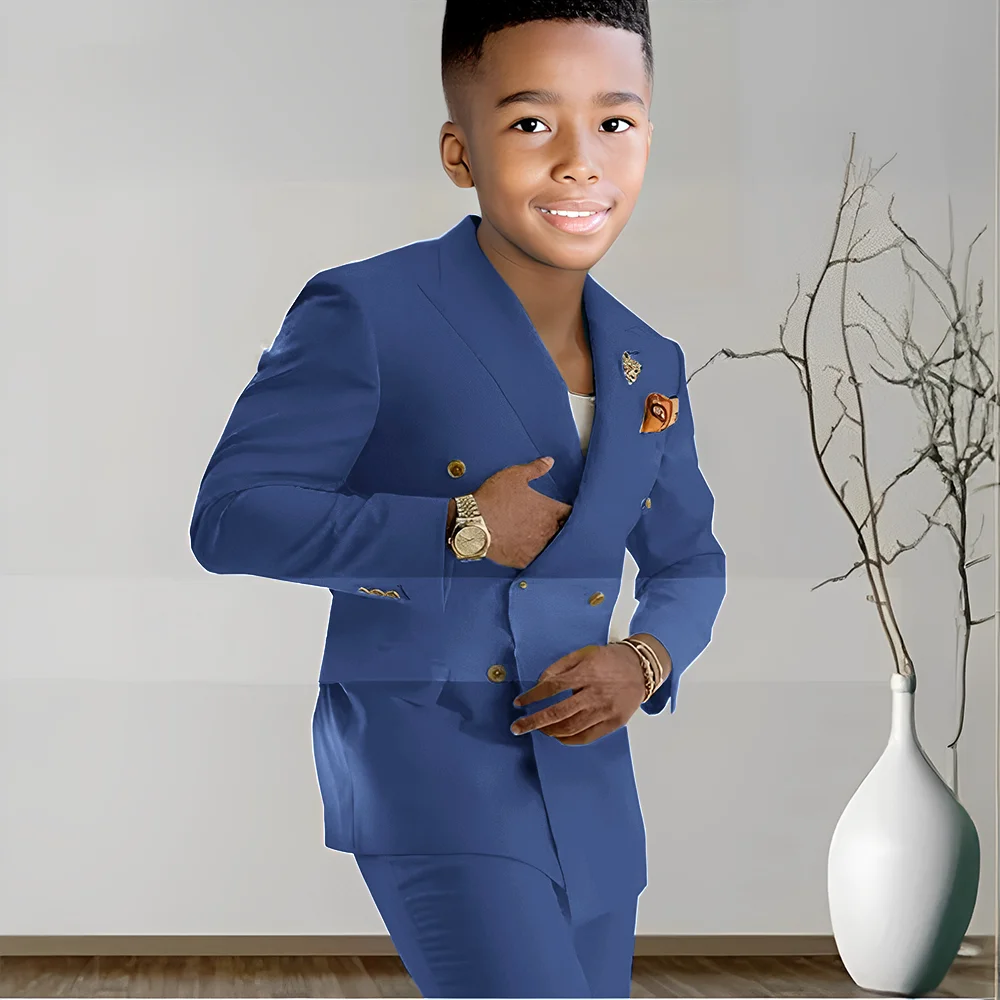 

Fashion Boys Suit 2 Pieces Wedding Tuxedo Double Breasted Jacket Pants Set Blazer for Kids Dinner Party Outfit