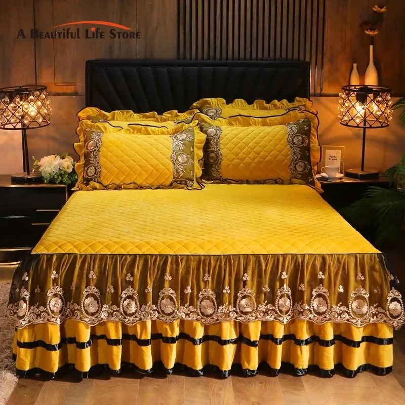 Crystal Velvet Fleece Bedspread, Super Soft Quilting, Lace Bedskirt, Bedclothes, Mattress Cover, Bedspread, Pillowcases