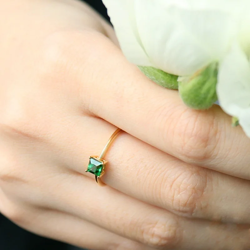 Simple Female Small Green Stone Ring Vintage Yellow Gold Color Love Wedding Ring Fashion Promise Engagement Rings For Women