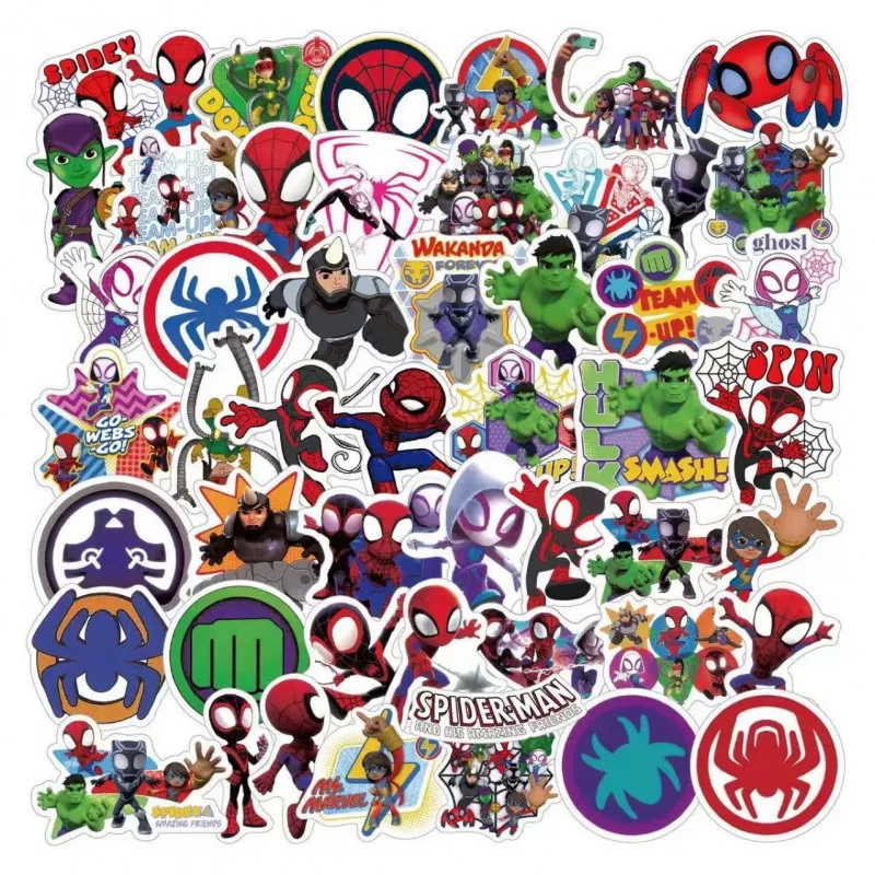 50pcs Kawaii Sticker Spidey and His Amazing Friends Cute Children DIY Anime Card Sticker Paste Cute Holiday Birthday Boys Gifts view 2
