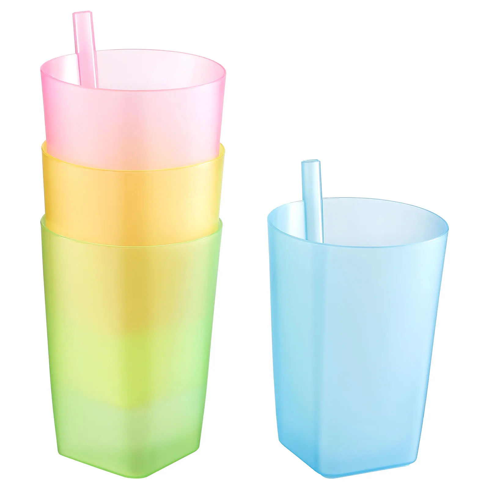 

Candy Color Straw Cups Kids Durable Food Grade Plastic Sippy Cup Water Home School Picnic Safe Smooth Rim Stacking