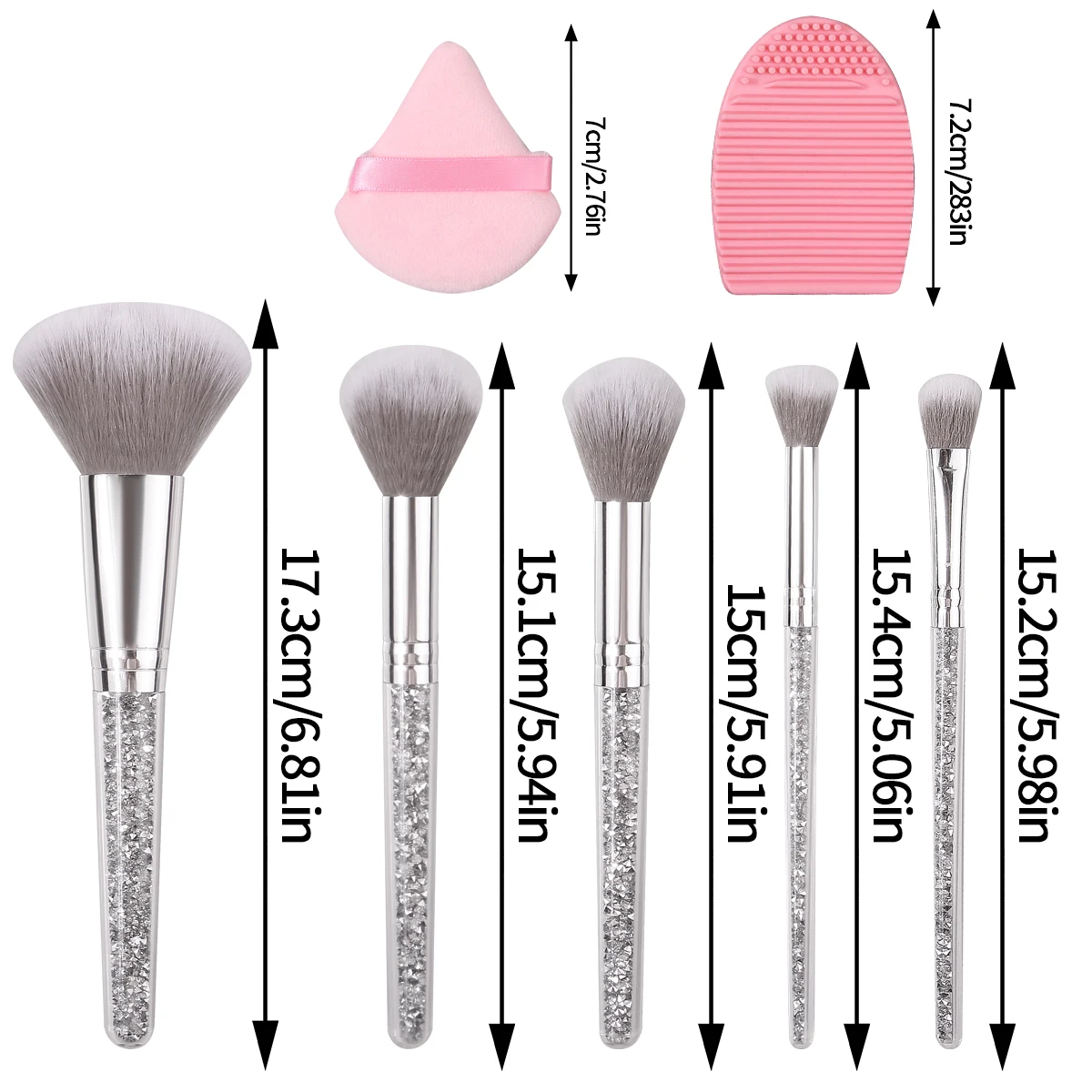Ensemble de pinceaux de maquillage, 5 pièces, manche en diamant, pour fard à joues doux, pour poudre, + 1 bouffée de poudre + 1 brosse de maquillage, outils de nettoyage