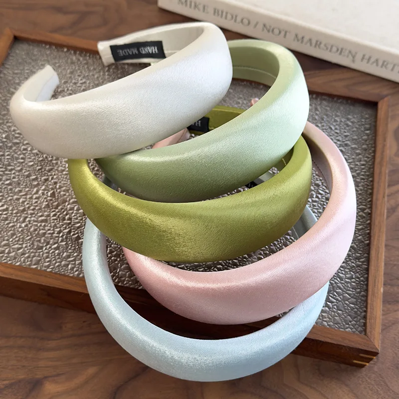 Headband Crown Lifting Satin Wide Bright Color Retro Premium Elegant for Women Daily Non Slip Comfortable Durable Soft