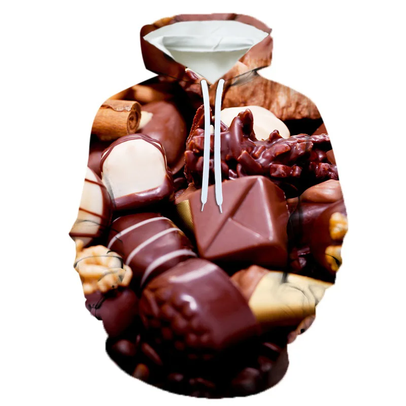 3D Printing Food Chocolate Burger Ice Cream Hoodie For Men Casual Hip-hop Fruit Graphic Hooded Pullovers Long Sleeve Sweatshirts