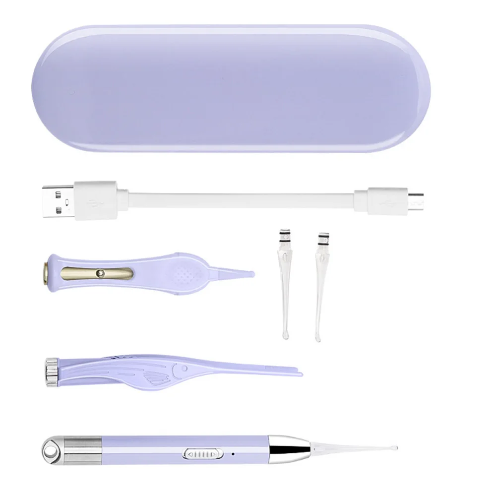 

3pcs Ear Spoon Set Luminous Violet Intelligent Scoops Wireless Charging LED Light Clear Cleaning Tools Health Care 5x