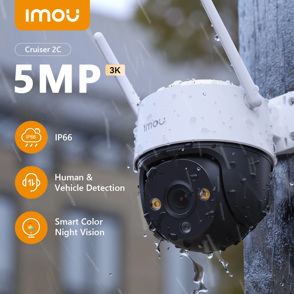 IMOU Cruiser 2C 3MP/5MP Outdoor PTZ Wi-Fi Camera IP66 Weatherproof Two Way Audio Colorful Night Vision Vehicle Detection Camera