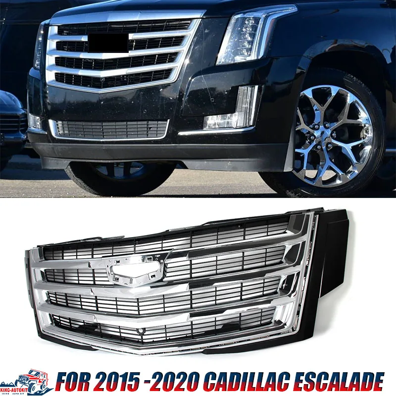 Front Upper Bumper Grille For Cadillac Escalade & ESV 2016-2020 Replacement 23329115 Hood Mesh Grid Grille Chrome Racing Grills