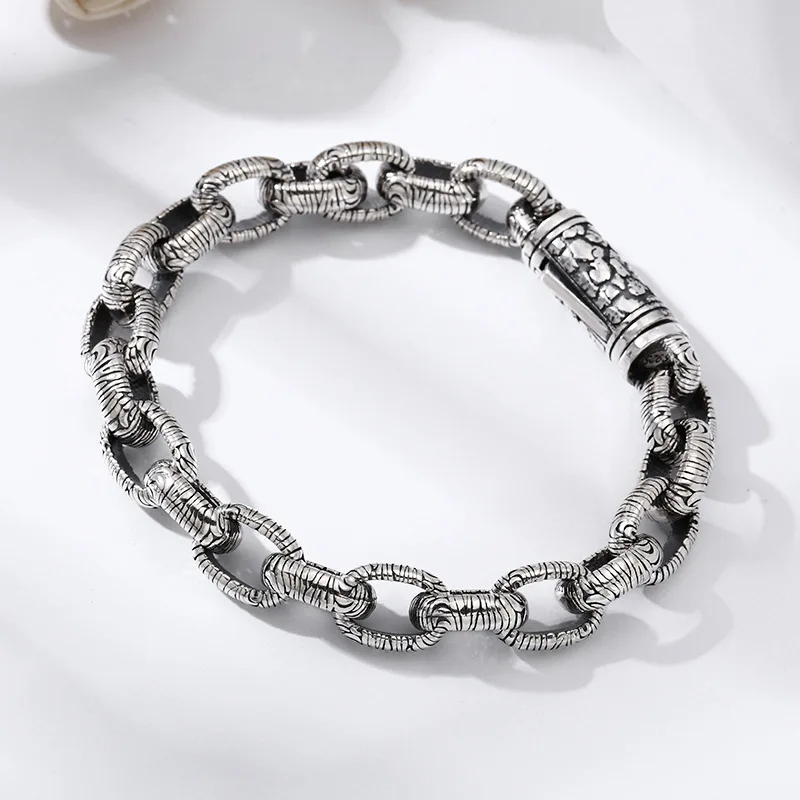 925 sterling silver stone bracelet thick type men's ring trend Thai silver retro distressed ornament