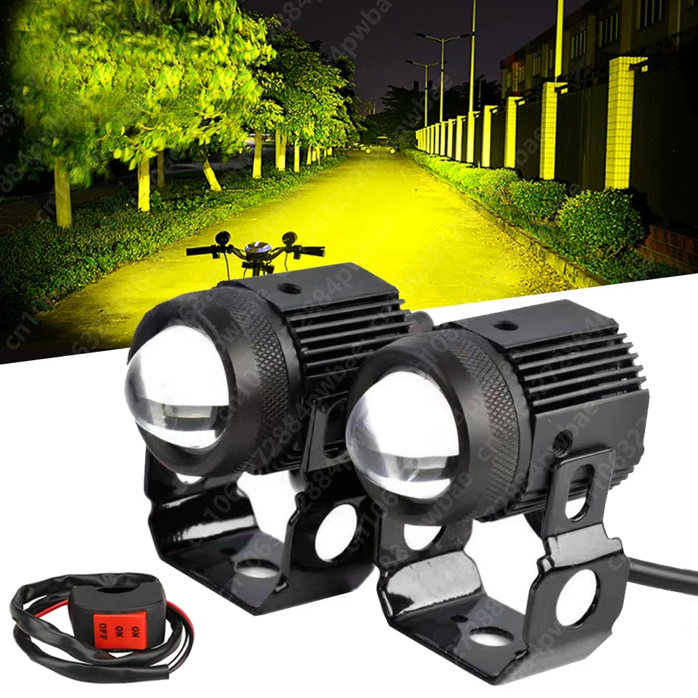 

70W Motorcycle LED Spotlight Headlight Car Work Fog Lamp Dual Colour LED Lens Hi/Low Beam Driving Lights Auxiliary Light 9-30V