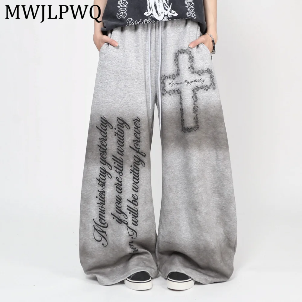 

Брюки-джоггеры унисекс MWJLPWQ в американском уличном стиле с градиентным напылением, модные свободные прямые широкие брюки 14441