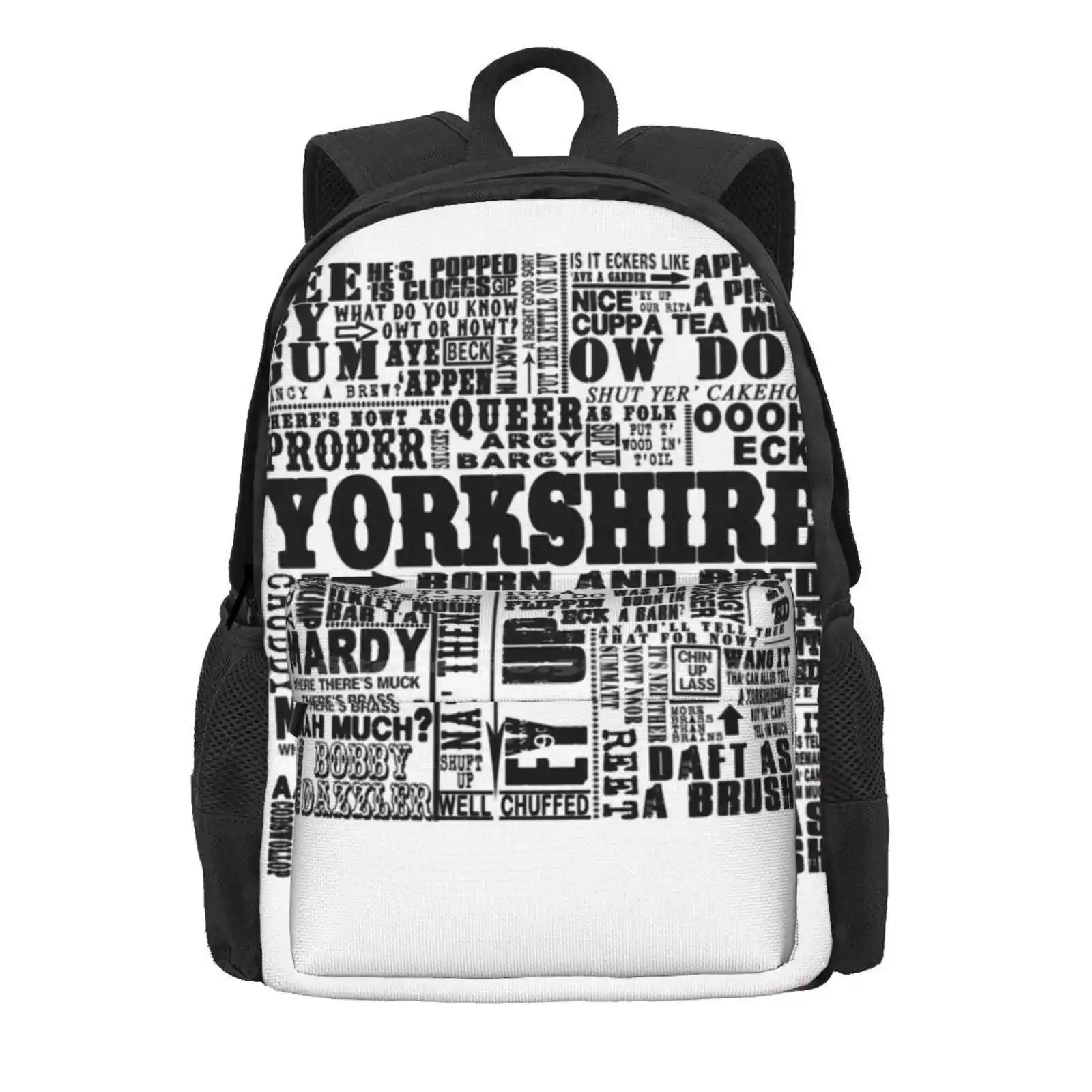 Yorkshire Sayings Hot Sale Schoolbag Backpack Fashion Bags Vintage Yorkshire Funny Sayings Humour Word Art Letterpress Grunge