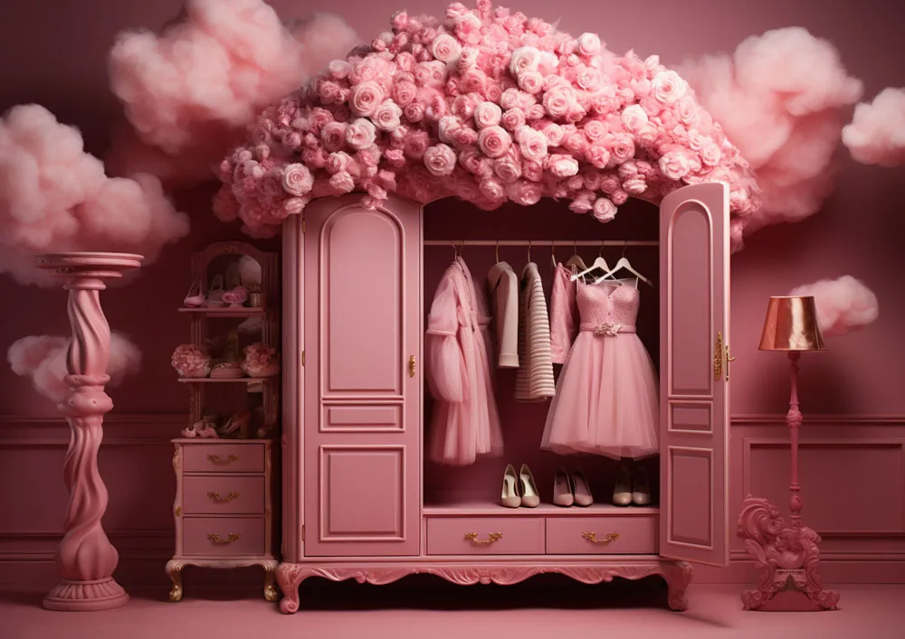 Mehofond Photography Backdrop Girl\'s Bedroom Birthday Party Dreamy Pink Wardrobe Dress Up Closet Shoes Background Decor Studio