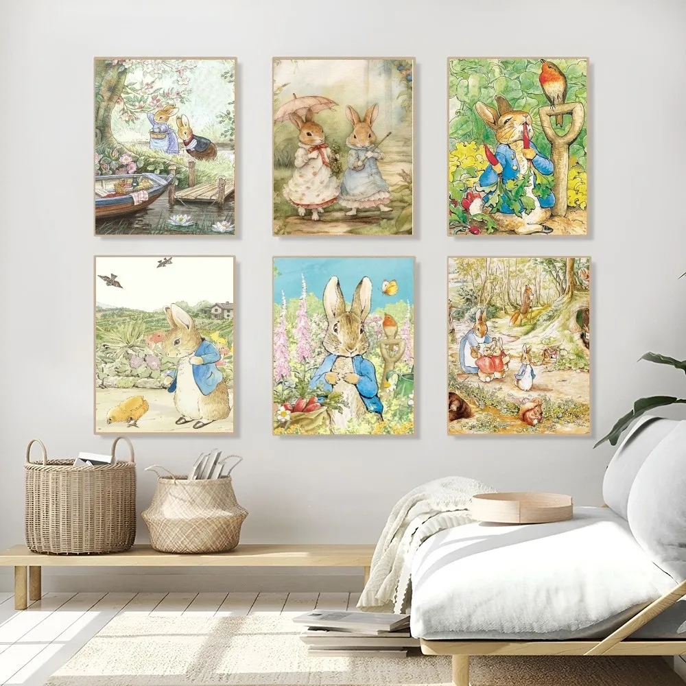 1PC Child Enlightenment Hand Drawn P-Peter Rabbit Poster Waterproof HD Sticker Bedroom Entrance Home Living Room Wall Decor