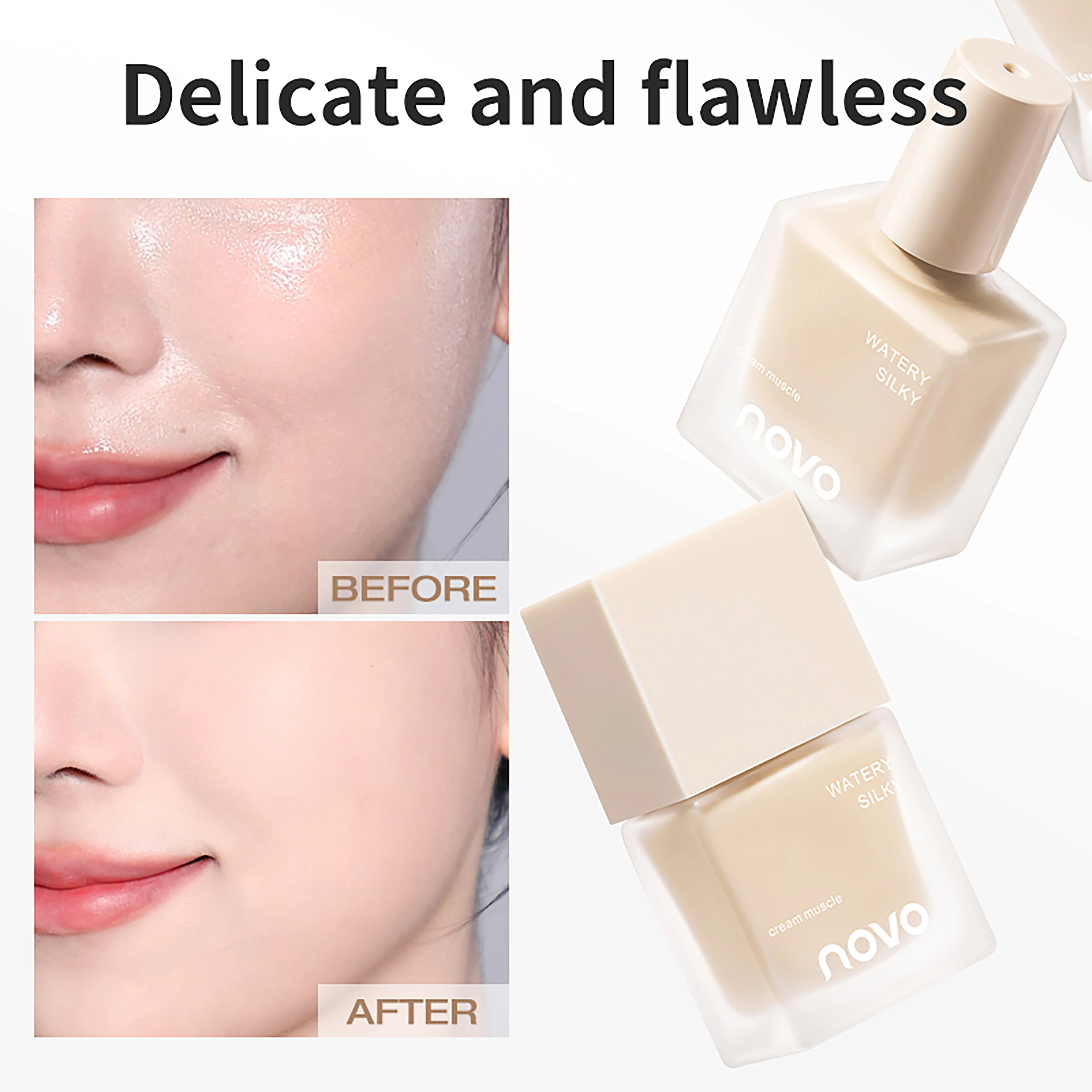 كريم أساس NOVO طويل الأمد وغير ملطخ مع التحكم في الزيت، وإخفاء وتنعيم وتفتيحها.