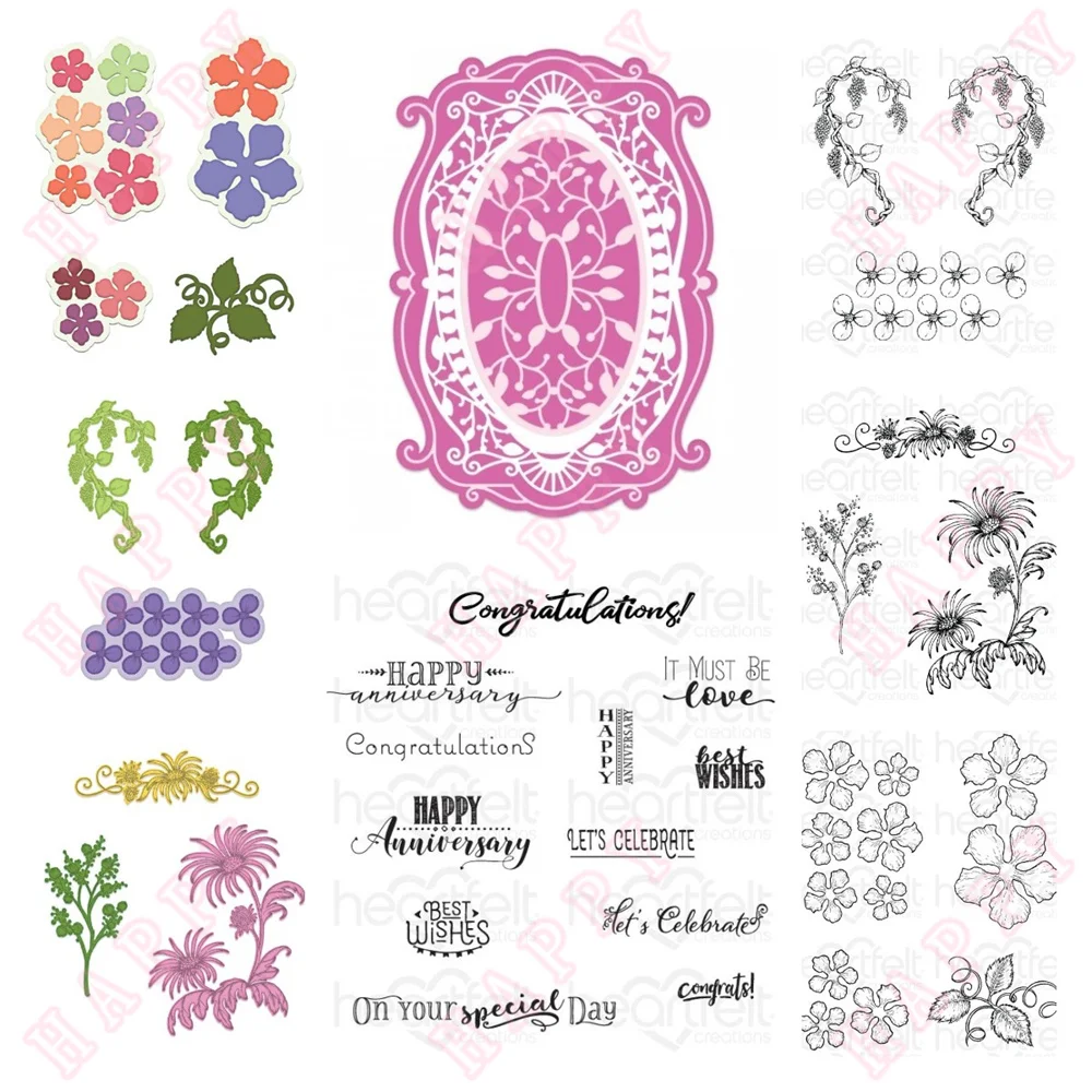 Metal Cutting Dies Stamps Congratulations Sentiment Rose petal oval border Decoration DIY Scrapbook Diary Album Paper Template