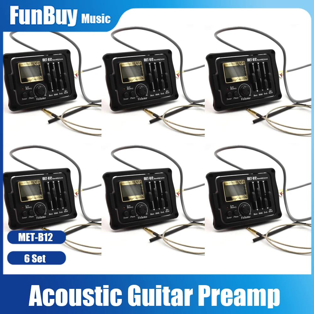 6Set MET-B12 4 Band Acoustic Guitar Piezo Pickup with Micro Board Tuner EQ System Wooden Guitar Equalizer Accessories