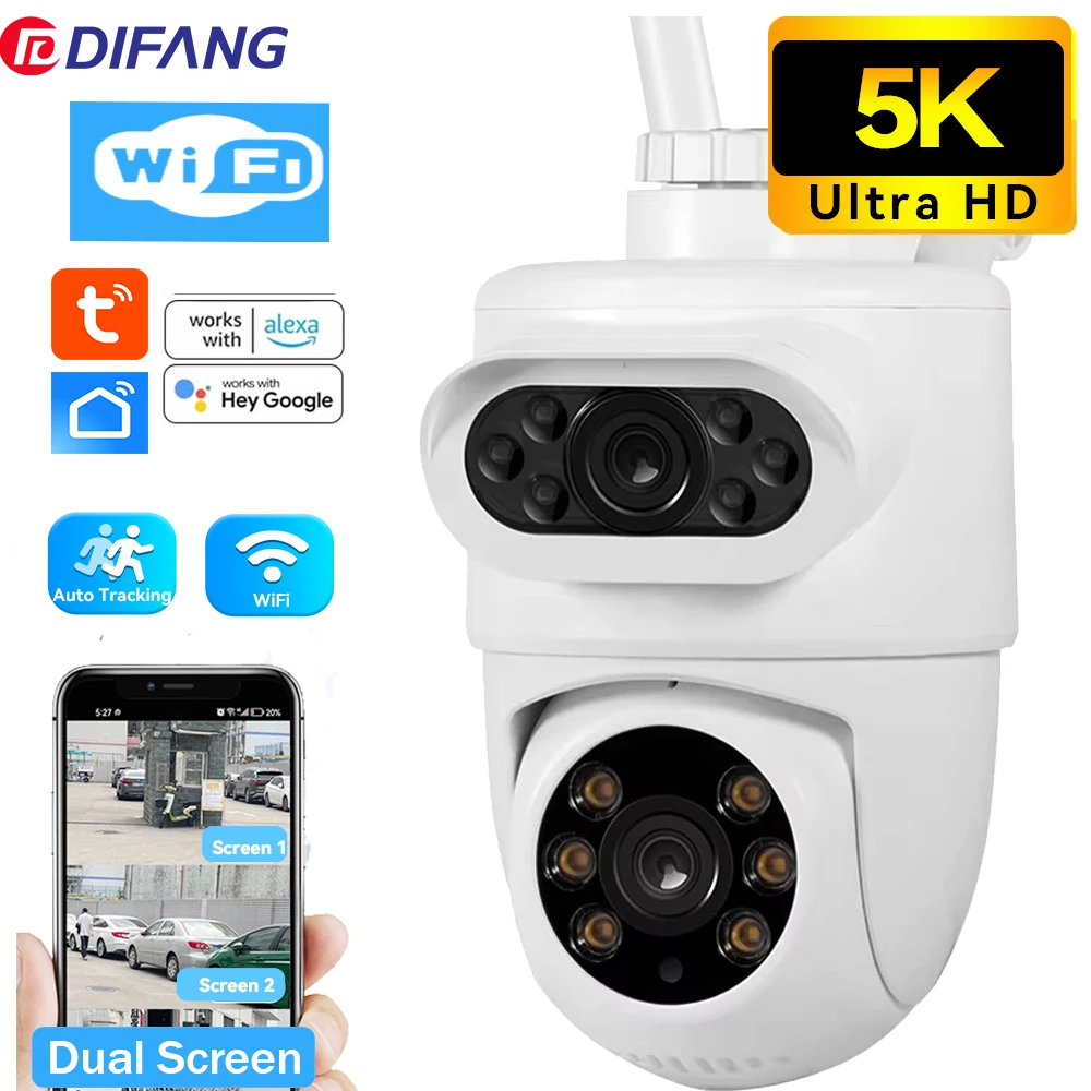 

5K Tuya WiFi Camera Outdoor Smart Home Surveillance IP Cam Wireless PTZ Dual Screen Auto Tracking Alexa CCTV Video Cam SmartLife