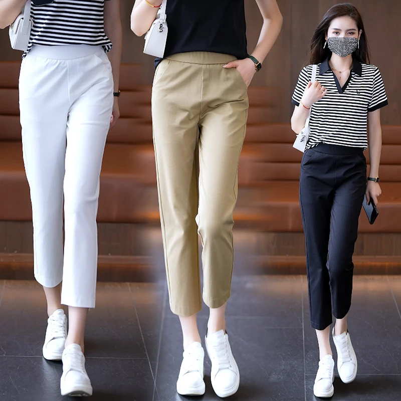 

Women's summer ice silk cropped pants, loose casual harem pants, high-waisted petite sports slim-fit pants