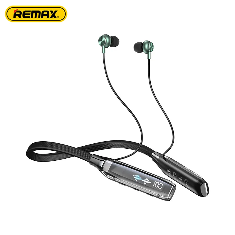 Remax Transparent Wireless Neckband Sports Earphone for Music & Call Bluetooth 5.3 Support TF-card LED Digital Display Hifi