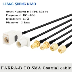 Conector de cabo coaxial RF para antena GPS, cabo macho e fêmea, RF Crimp, FAKRA Tipo B para SMA, Universal, tipo B, RG174