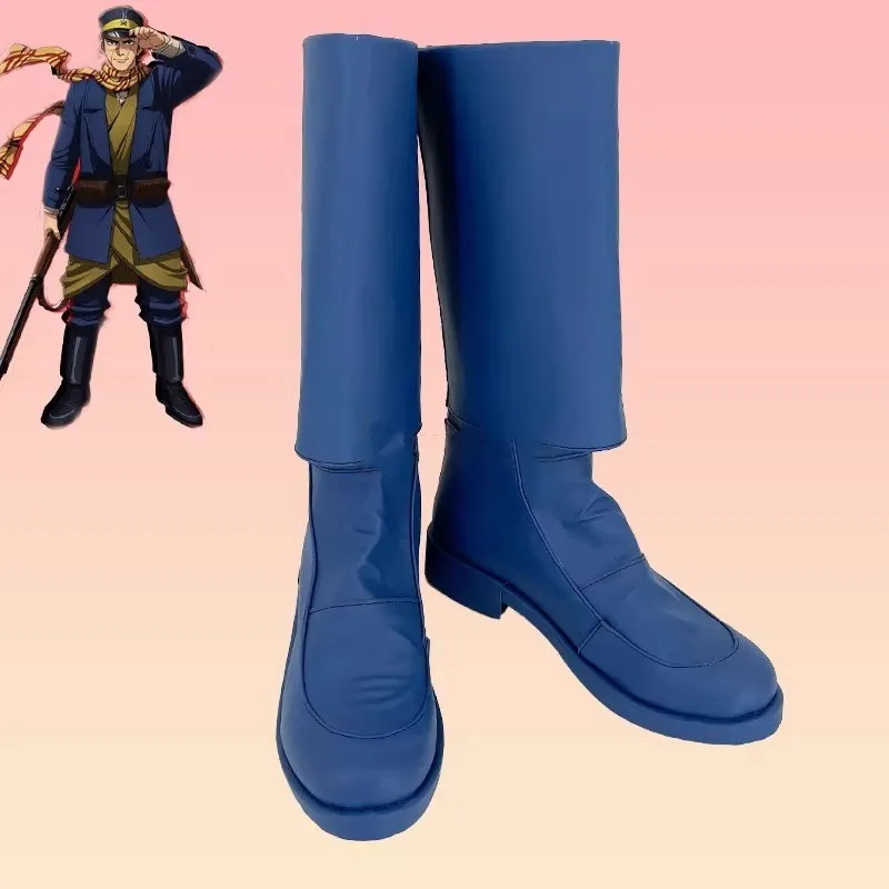 

Золотой костюм для косплея Kamuy Saichi Sugimoto, синие ботинки ручной работы из искусственной кожи