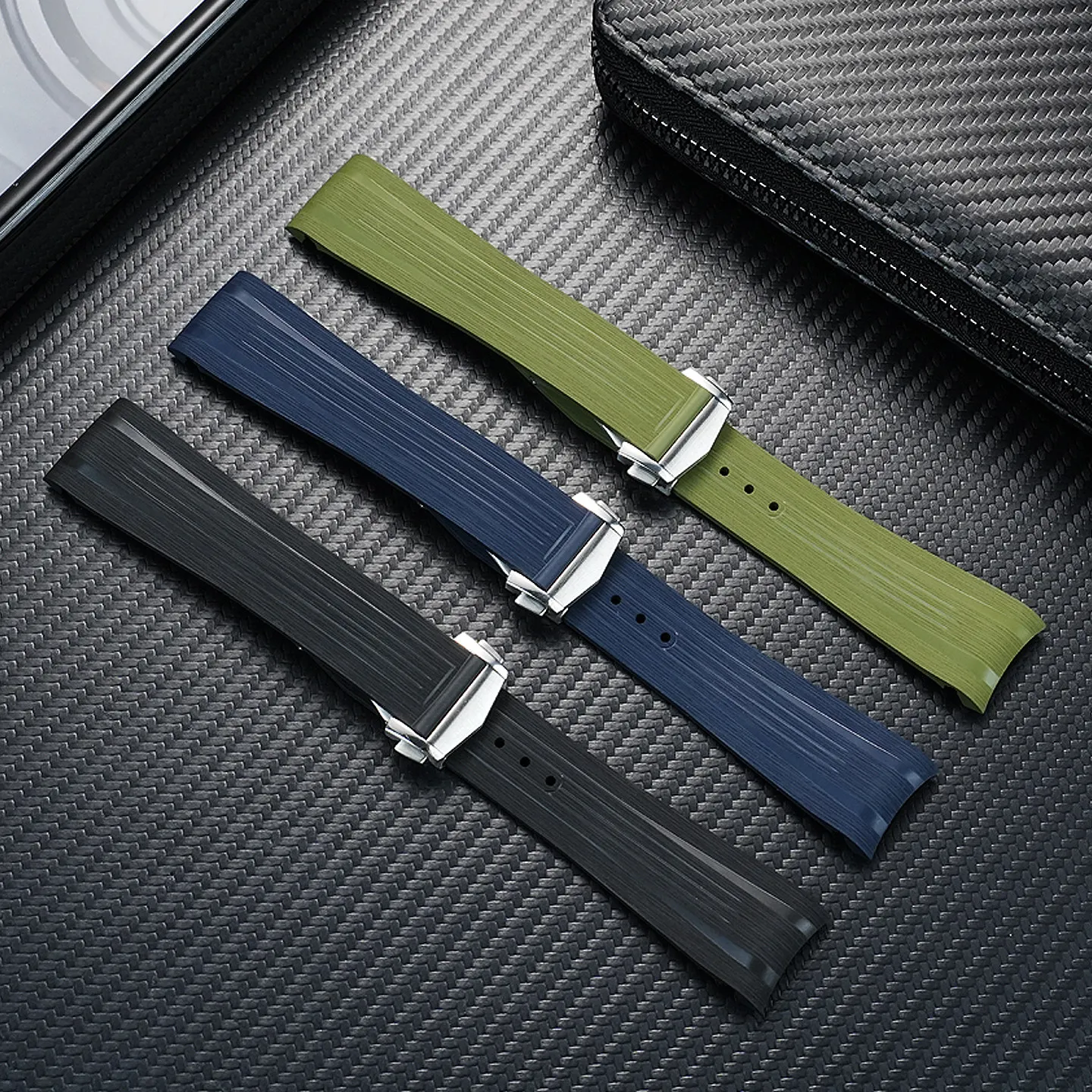 Suitable for Longines Comcast GMT series L3.970 fluororubber strap L3.890 arc waterproof bracelet