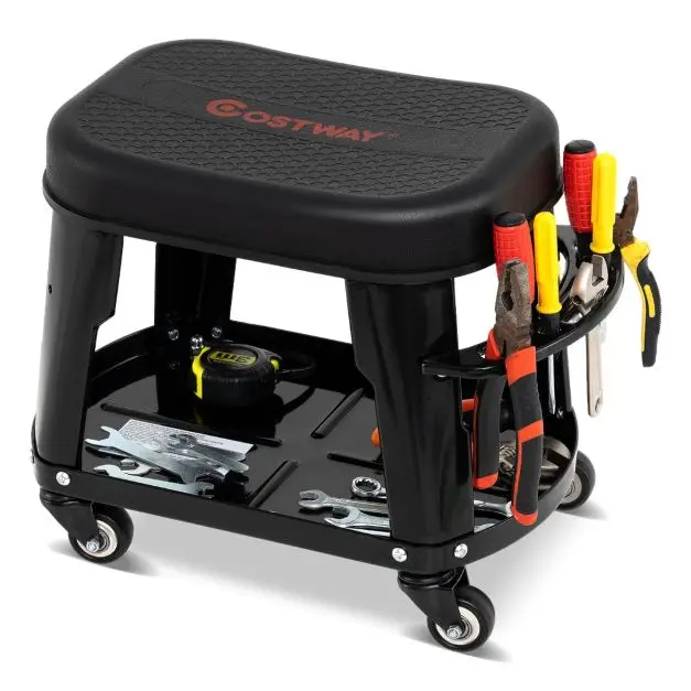Rollbarer Mechaniker-Hocker mit Werkzeugablage & Halter, 300 lbs Tragkraft, Robuster Metallrahmen für Garage und Reparaturwerkstatt – Detail 4