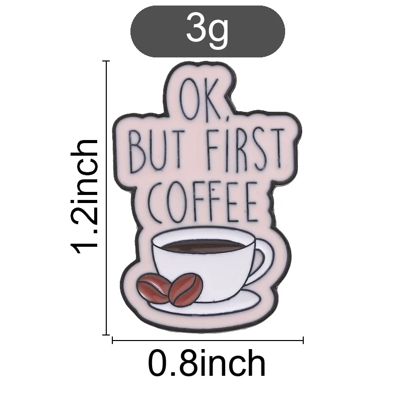 Coffee Quote Enamel Brooch Cute Cup Bean Pattern Lapel Badge Pin Decor for Jacket Backpack Coffee Enthusiast Gift