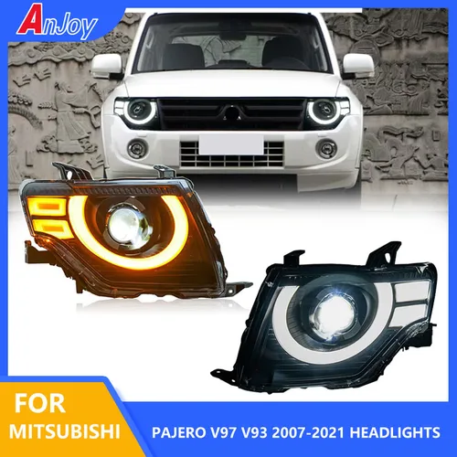 미쓰비시 파제로 V97 용 자동차 조명, 2007-2021 V93 LED 헤드라이트, 몬테로 V87 V95 업그레이드 헤드램프, 파란색 시동 DRL