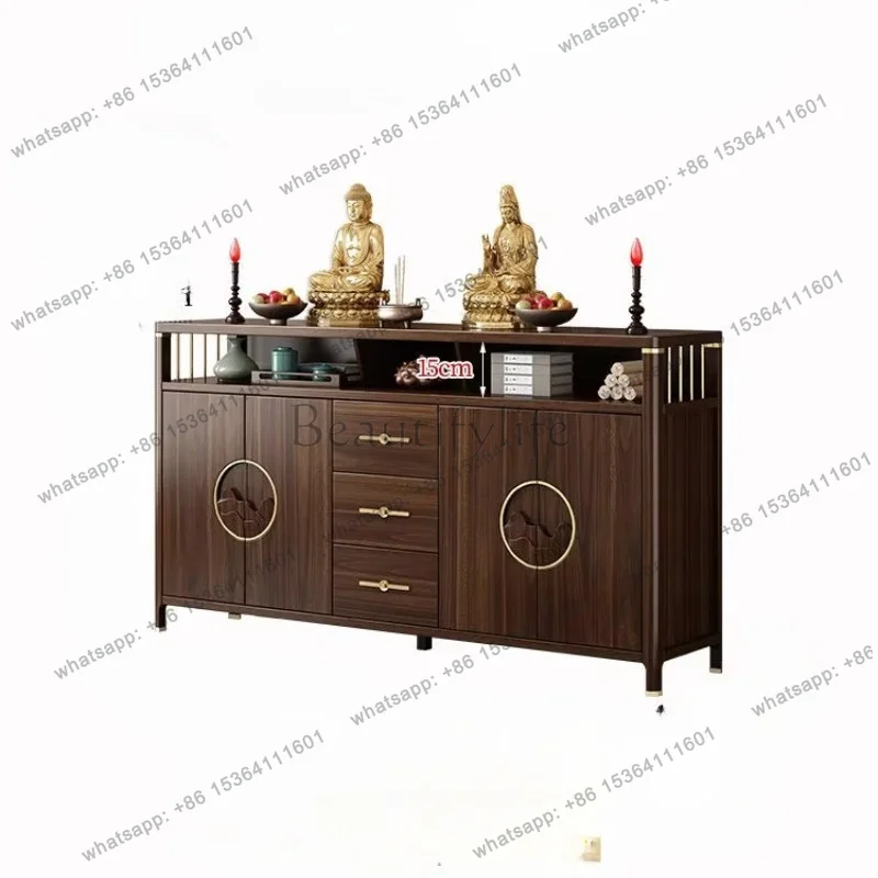YJ Modern Small Buddha Shrine Altar Table with Cabinet, Luxury Floor Standing Feng Shui Home Worship Shelf