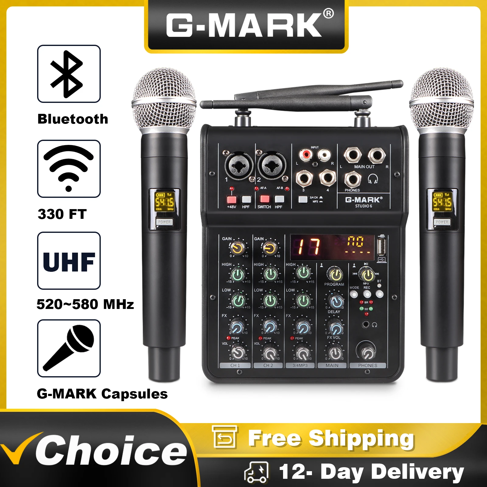 Audio Mixer Built-in Mic G-MARK Studio 6 Wireless Microphone For PC Home Party Show Church Wedding