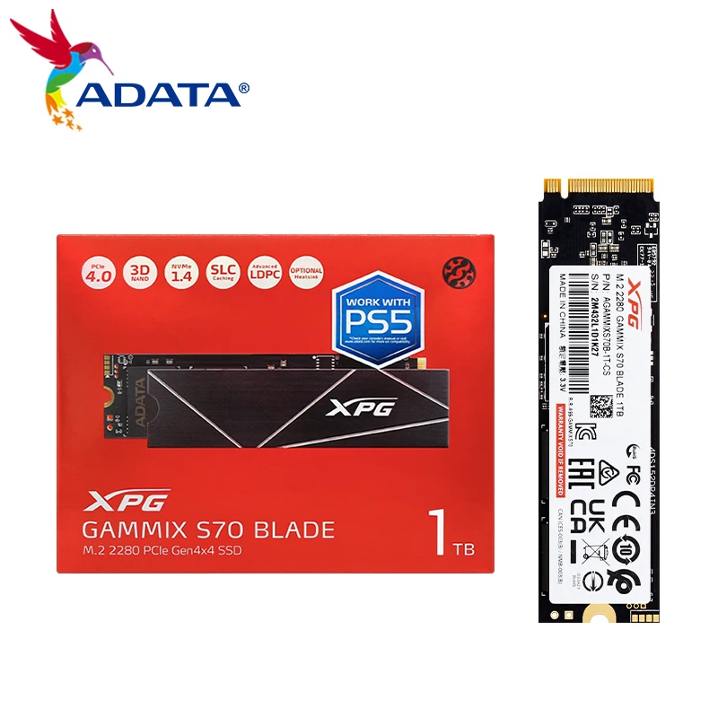 Adata S70 Blade XPG SSD M.2 NVMe PCIE4.0 Internal Solid State Disk  with Heatsink 1TB SSD Black Hard Drive for PS5 Desktop