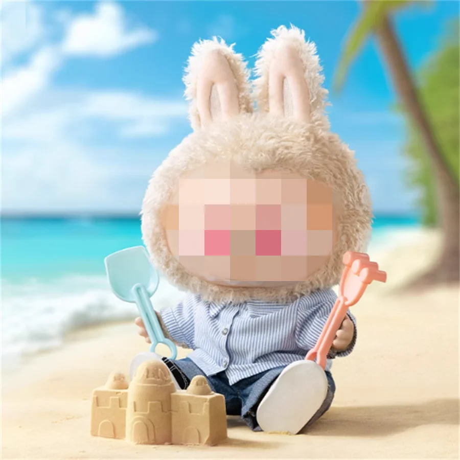 طقم قميص جينز مخطط باللونين الأزرق والأبيض من الجيل الأول والثاني، قلادة دمية يرتديها 17 سم، ملابس بديلة للدمى، بدون أحذية