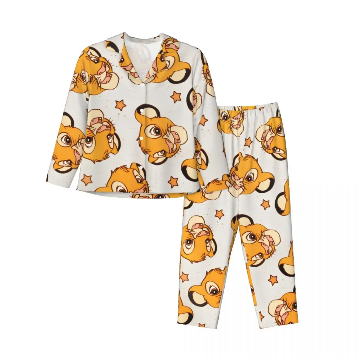 

The-Lion-King Women's Pajamas Set Button Down Pajama 2 Piece Suit Pyjama Femme Nightwear Loungewear