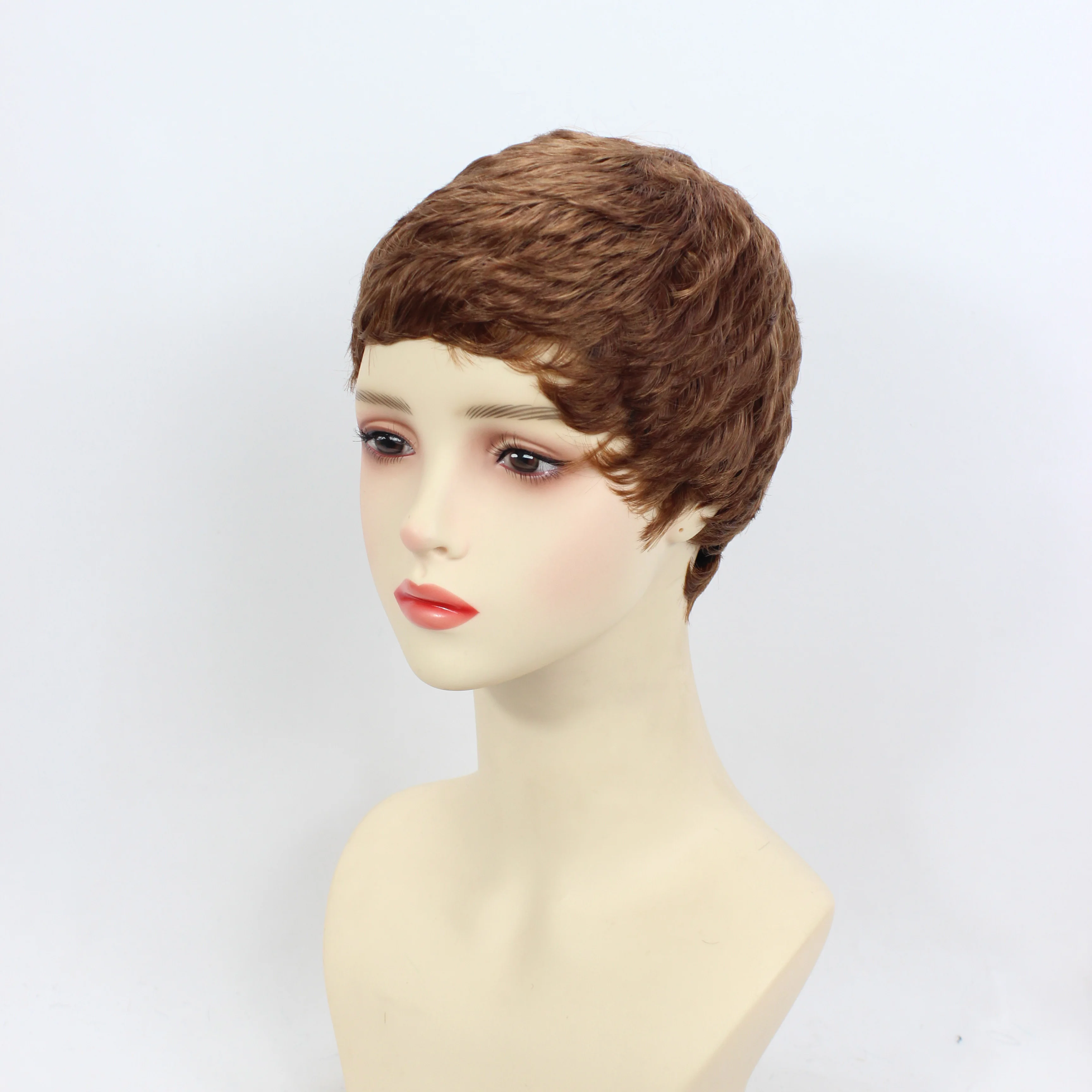 Wig wanita coklat pendek berlapis halus alami berlapis lurus Wig sintetis tahan panas Wig Cosplay