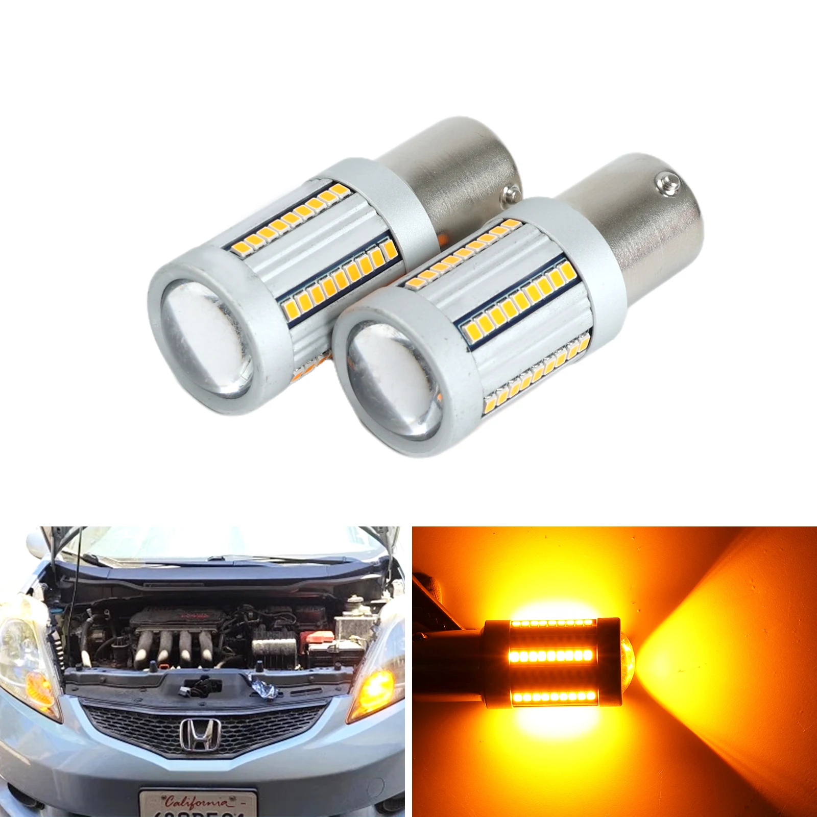 

2Pcs Canbus 1156 LED No Hyper Flash 21W Amber yellow P21W BA15S LED Bulbs For Turn Signal Lights DRL Brake/Tail Light Parking