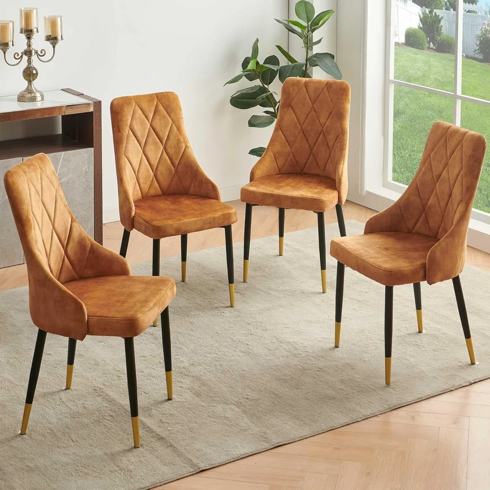 

"Set of 4 Velvet Dining Chairs - Mustard Upholstered w/ Metal Legs, Armless"​